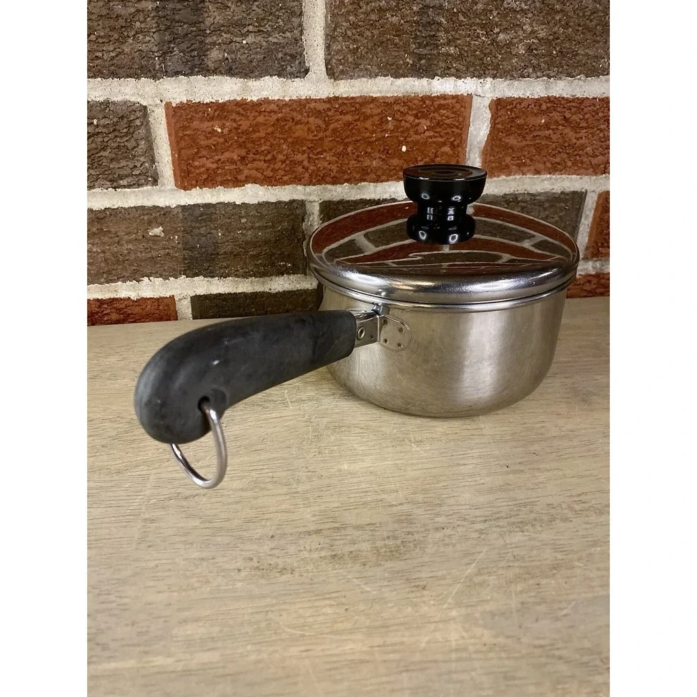 VTG Revere Ware 1 QT Stainless Steel Disc Bottom Sauce Pan W/Lid Tri-Ply Bottom